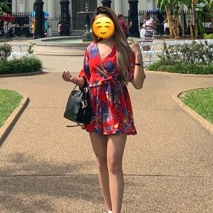 Red Floral Short Sleeve Romper XS-S